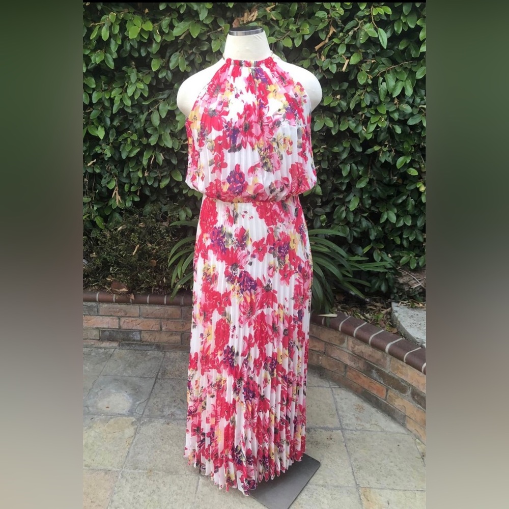 MSK pink floral haulter dress size 14